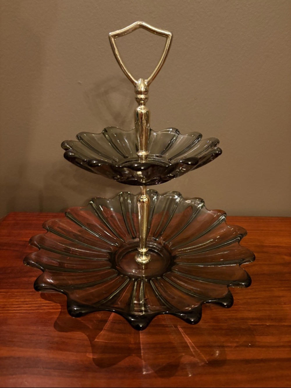 MCM Smoke Glass 2 Tier Serving Tray